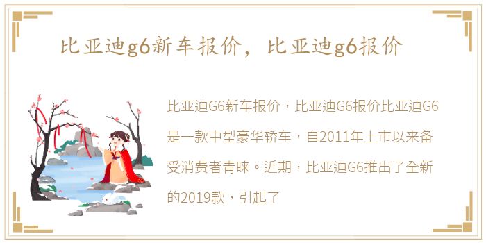 比亚迪g6新车报价，比亚迪g6报价