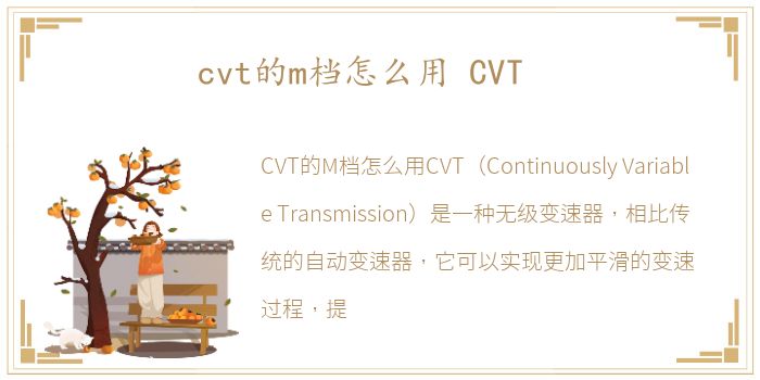 cvt的m档怎么用 CVT