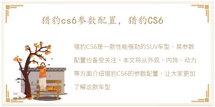 猎豹cs6参数配置，猎豹CS6