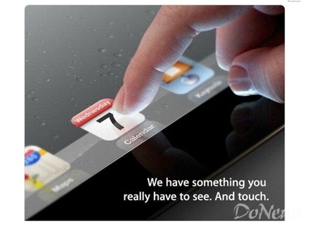 美国西部时间2012年3月7日上午10点，苹果发布了newiPad，在邀请函曝光的同时，就有网友将图片和与iPad2的邀请函做对比，得出NewiPad将在屏幕分辨率上得到答复提升的结论。同时，发布会举办时间刚好是中国的“三・八”妇女节，所以有网友称这是一款专门为女性准备的产品。