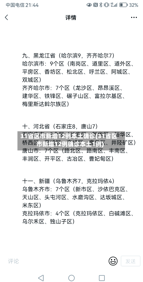 31省区市新增12例本土确诊(31省区市新增12例确诊本土1例)